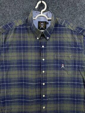 Cinch Blue Green Plaid All Cotton XL Button-Down Casual Mens Western Pocket